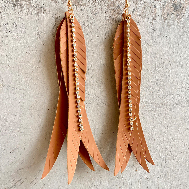 2PAIRS/PACK PACE Feather Forma de la hoja de la hoja de la cadena de diamantes de imitación